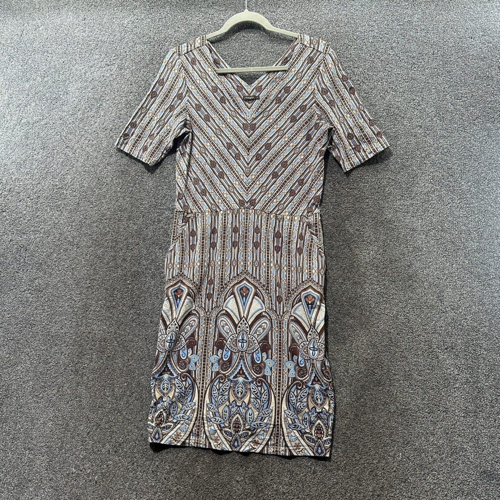 J.McLaughlin Geometric Paisley Catalina Cloth Sheath Dress Womens M Brown Boho